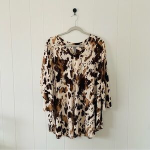 Honeyme Brown and Cream Abstract Long Sleeve Top